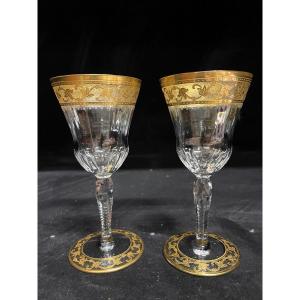 Saint Louis - Modèle Callot Cristal Doré 2 Verres à Vin H: 14,5 Cm Thistle